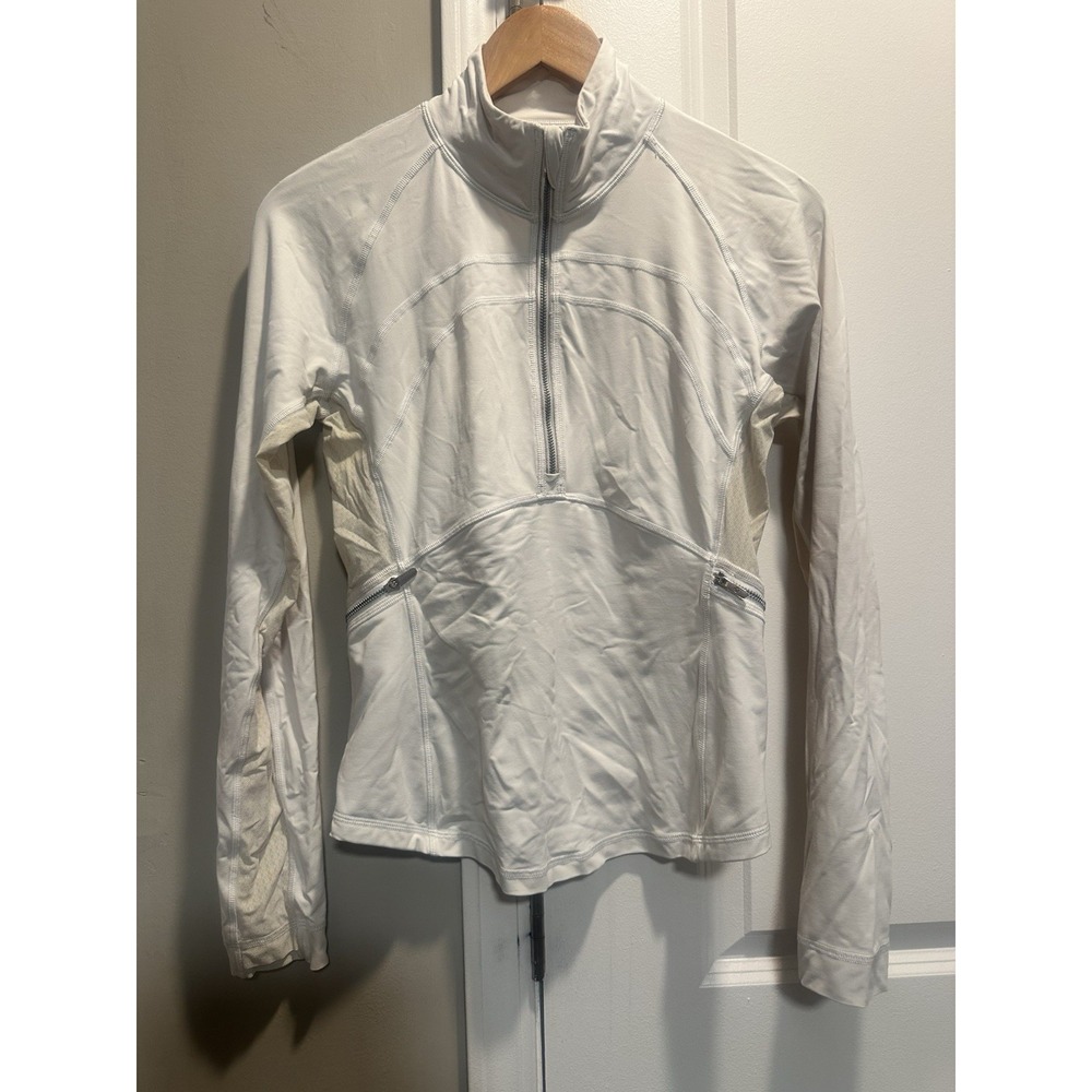 Lululemon Front Of The Pack Quarter Zip White With Tan Mesh Size 6